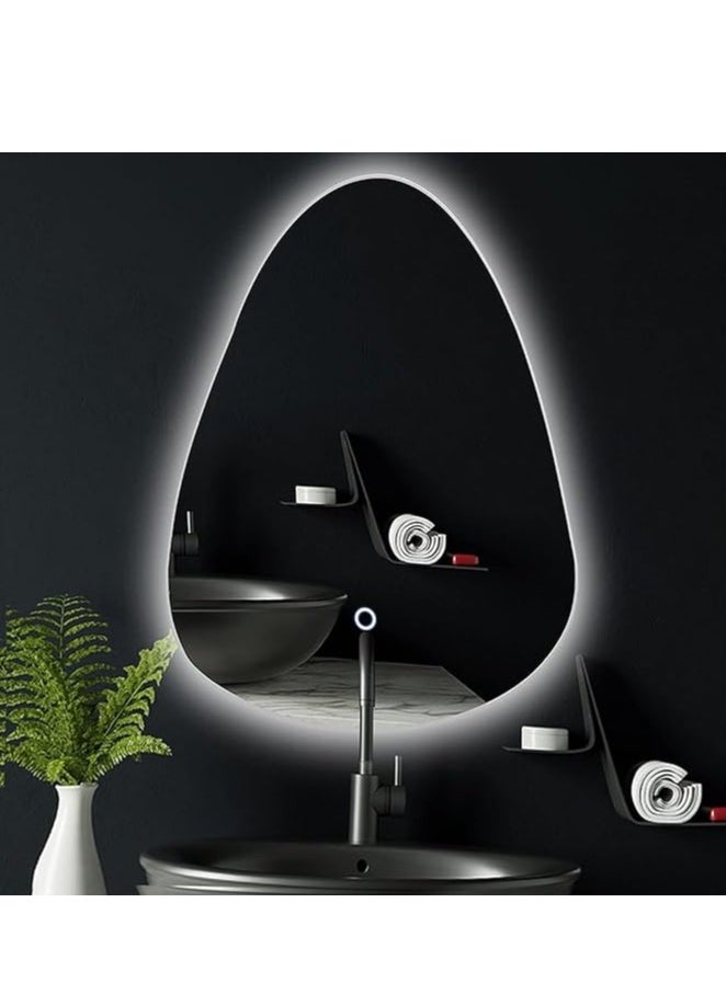 Smart LED Water Drop Shape Bathroom Mirror with Motion Sensor – 60x80cm Illuminated Vanity Mirror with 3 Adjustable Color Options – Perfect for Modern Bathrooms and Dressing Areas