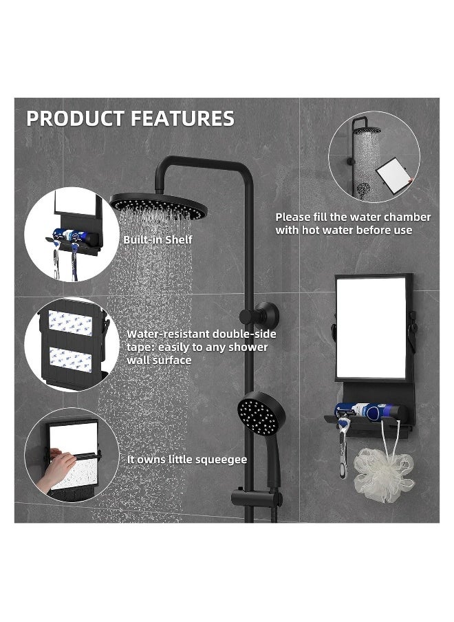 Shower Mirror fogless for Shaving, Dual-Sided 1X/3X Magnification, Anti-Fog Bathroom Mirror with Squeegee, Wall-Mounted Large Shaving Mirror with Razor Holder