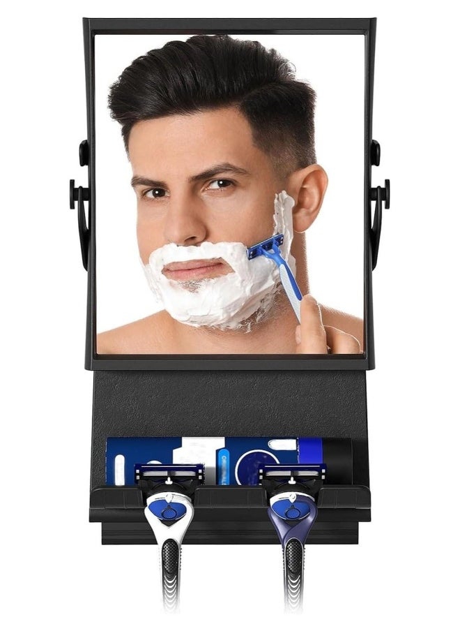 Shower Mirror fogless for Shaving, Dual-Sided 1X/3X Magnification, Anti-Fog Bathroom Mirror with Squeegee, Wall-Mounted Large Shaving Mirror with Razor Holder