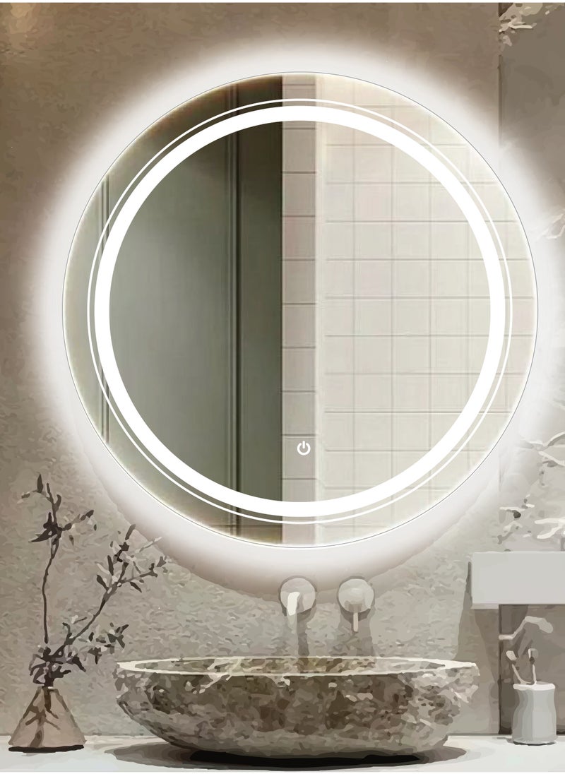 Echo LED Lighted Bathroom Mirror 60x60CM Wall Mounted Vanity Mirror with Round Shape, Touch Button and Anti Fog, Smart Bedroom Mirror, Premium Quality, Classic Design