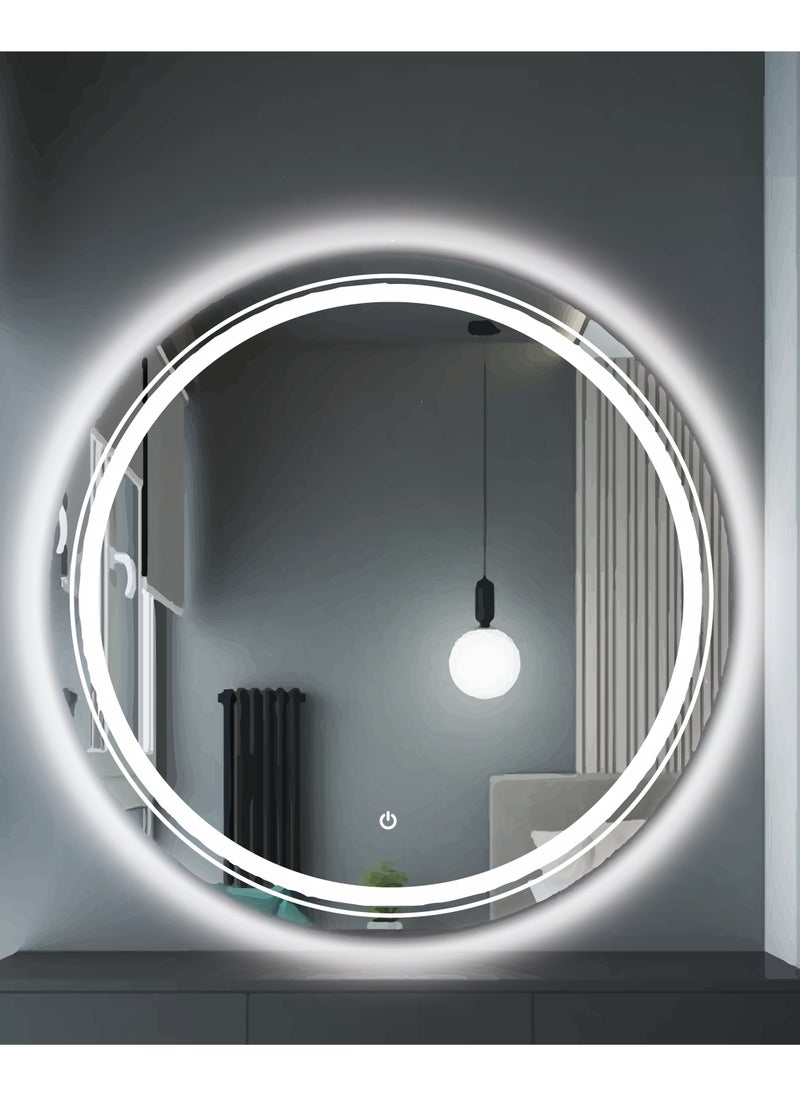 Echo LED Lighted Bathroom Mirror 60x60CM Wall Mounted Vanity Mirror with Round Shape, Touch Button and Anti Fog, Smart Bedroom Mirror, Premium Quality, Classic Design