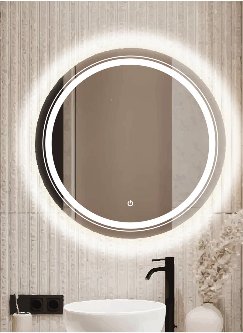 Echo LED Lighted Bathroom Mirror 60x60CM Wall Mounted Vanity Mirror with Round Shape, Touch Button and Anti Fog, Smart Bedroom Mirror, Premium Quality, Classic Design