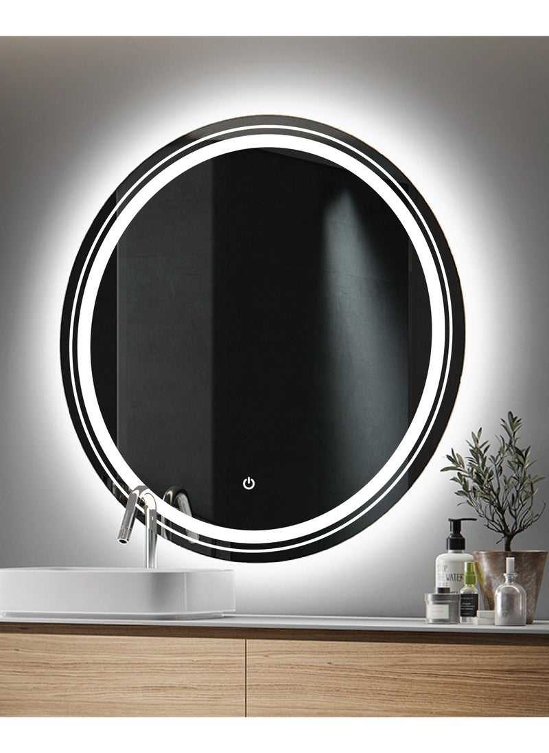 Echo LED Lighted Bathroom Mirror 60x60CM Wall Mounted Vanity Mirror with Round Shape, Touch Button and Anti Fog, Smart Bedroom Mirror, Premium Quality, Classic Design