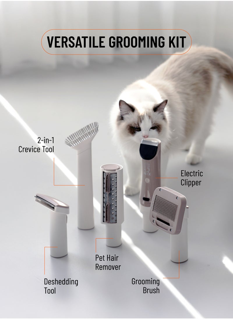 Pet Grooming 13500Pa 400W Vacuum Cleaner / Versatile Grooming Kit / Convenient Storage / 2-in-1 Crevice Tool / Clipping Combs / Cleaning Brush / Hose Holder / Grooming Brush / Electric Clipper / Pet Hair Remover - White
