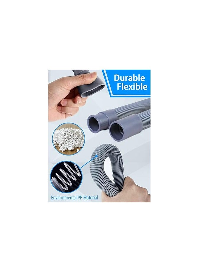 2-Pack Washing Machine & Dishwasher Replacement Hose Kit, 2M Flexible Drain Hose Extension with 2 Adapters, 2 U-Bend Holders, 4 Hose Clamps, Corrugated Drain Pipe for Washer/Dishwasher Water Drainage
