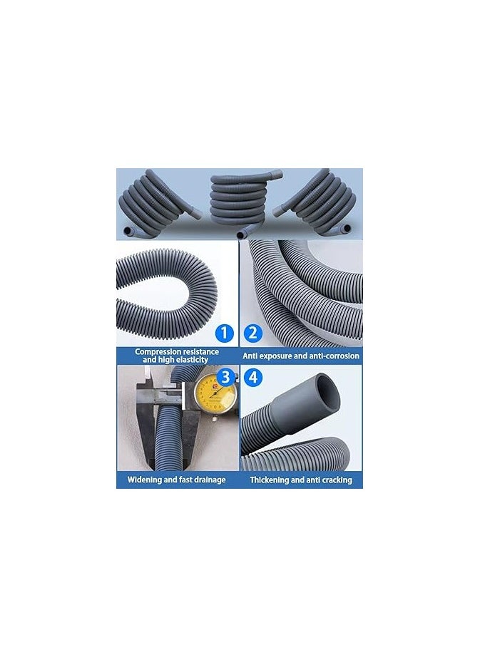 2-Pack Washing Machine & Dishwasher Replacement Hose Kit, 2M Flexible Drain Hose Extension with 2 Adapters, 2 U-Bend Holders, 4 Hose Clamps, Corrugated Drain Pipe for Washer/Dishwasher Water Drainage