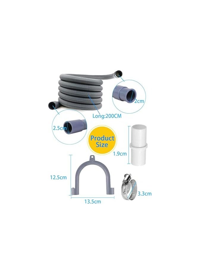 2-Pack Washing Machine & Dishwasher Replacement Hose Kit, 2M Flexible Drain Hose Extension with 2 Adapters, 2 U-Bend Holders, 4 Hose Clamps, Corrugated Drain Pipe for Washer/Dishwasher Water Drainage