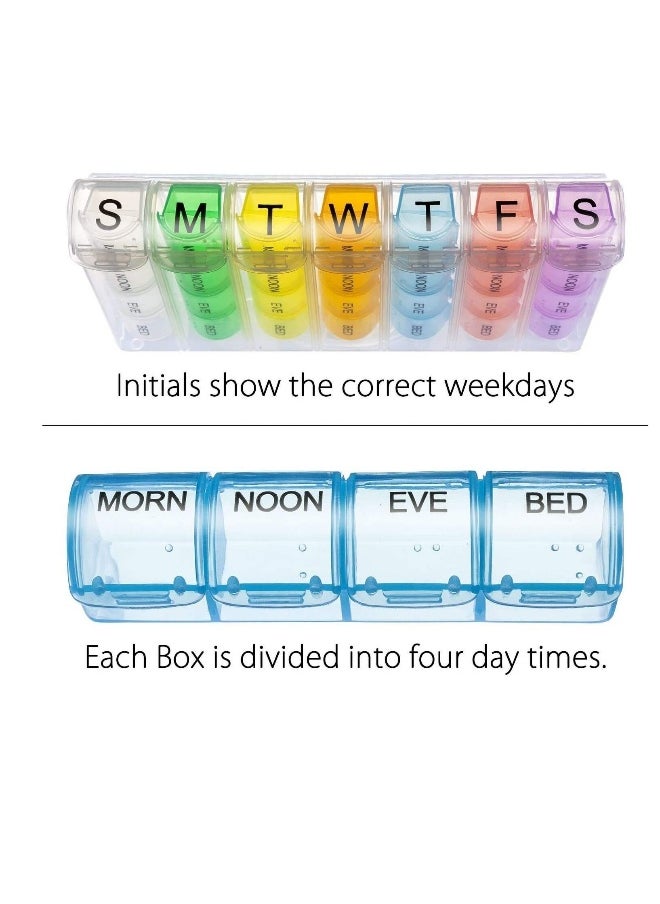 Excefore Box 7 Day, Organiser 4 Times a Day Medicine Box, Travel Tablet Boxes Weekly to Hold Medication, Vitamins, Supplements and Cod Liver Oil