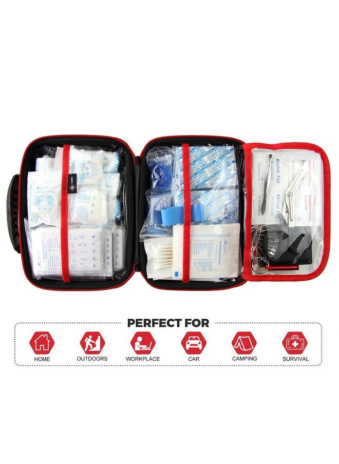 Compact First Aid Kit (228pcs) Designed for Family Emergency Care. Waterproof EVA Case and Bag is Ideal for The Car, Home, Boat, School, Camping, Hiking, Office, Sports. Protect Your Loved Ones. Red