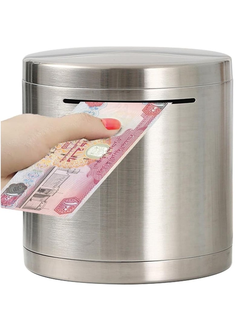 Piggy Bank Made of Stainless Steel, Piggy Banks for Adults Coin Bank,Can Only Save The Piggy Bank That Cannot be Taken Out (15 x 15 cm, Stainless Steel)