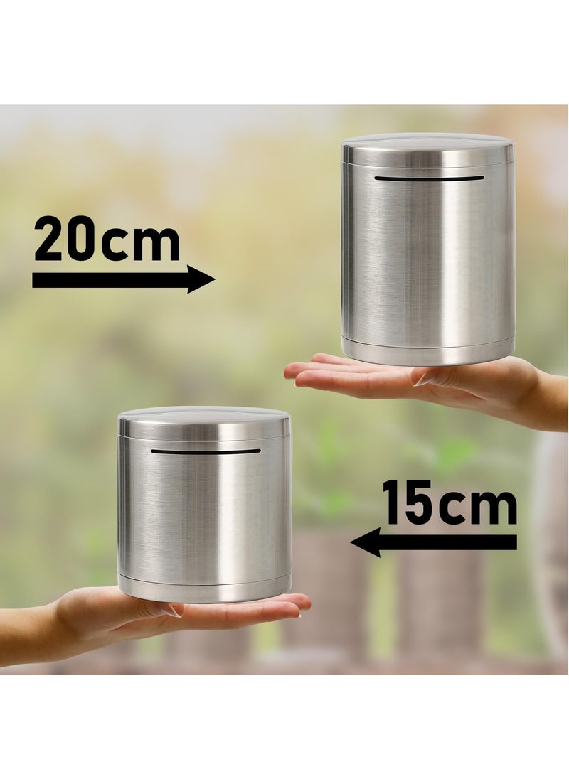 Piggy Bank Made of Stainless Steel, Piggy Banks for Adults Coin Bank,Can Only Save The Piggy Bank That Cannot be Taken Out (15 x 15 cm, Stainless Steel)