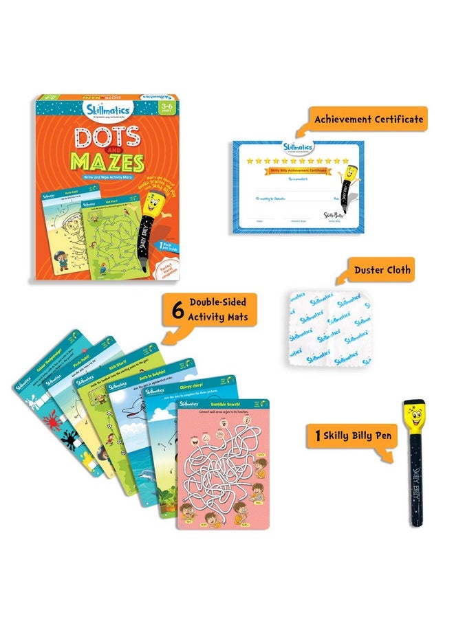 Skillmatics Educational Game - Dots & Mazes, Reusable Activity Mats With Dry Erase Marker, Gifts, Travel Toy, Ages 3 To 6, Kids