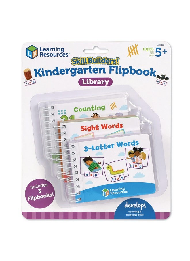 Learning Resources Skill Builders! Kindergarten Flipbook Library - Kindergarten Learning Activities, Spelling and Counting for Kids, My First Library for Kids,Back to School, Ages 5+,3 Pieces