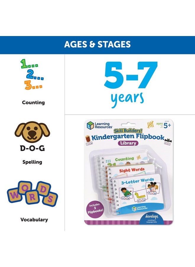 Learning Resources Skill Builders! Kindergarten Flipbook Library - Kindergarten Learning Activities, Spelling and Counting for Kids, My First Library for Kids,Back to School, Ages 5+,3 Pieces