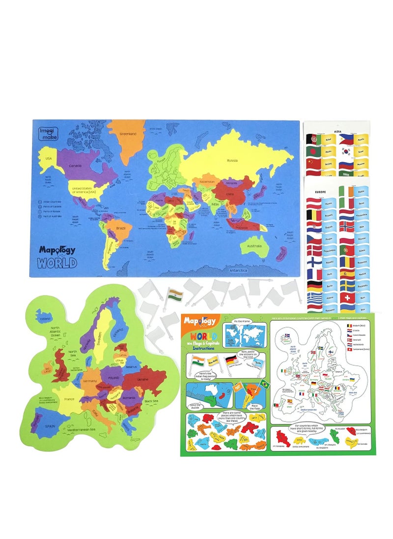 Imagimake Mapology World Flags & Capitals Jigsaw Puzzle |75 Multi-Colored Country-Shaped Pieces | Birthday Gift for Boys and Girls| World Map Puzzle | Educational Toys for Kids 5,6,7,8,9,10