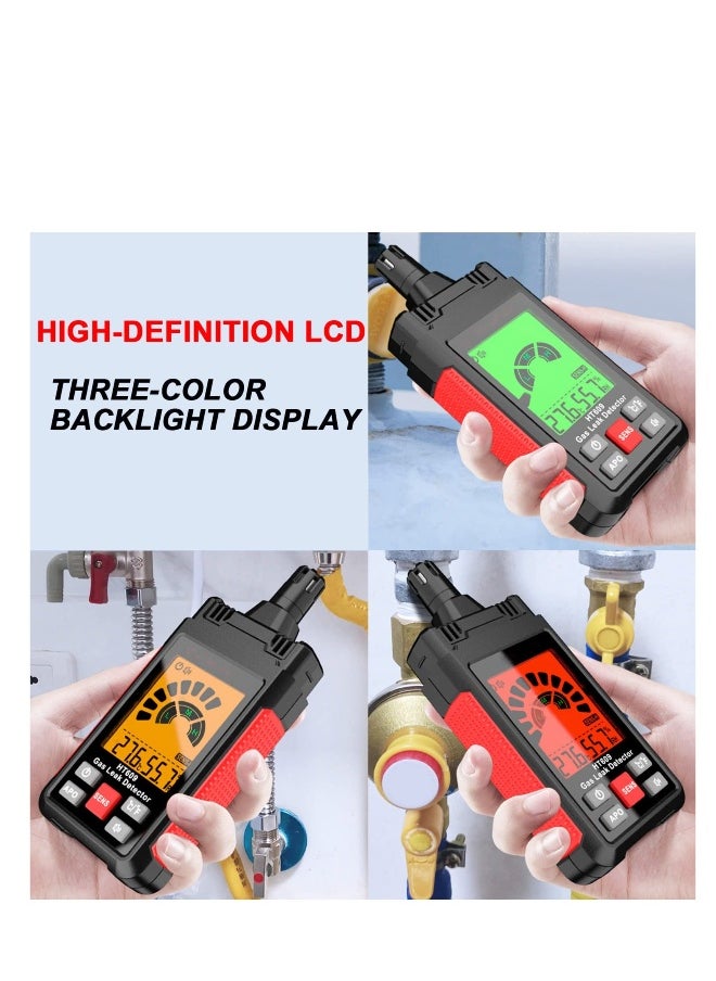 Gas Leak Detector, New Natural Gas Detector with Audible & Visual Alarm, Temp and Humidity Measure, Locates Combustible Gas Sources Like Methane, Propane, for Home (Includes Battery x3)