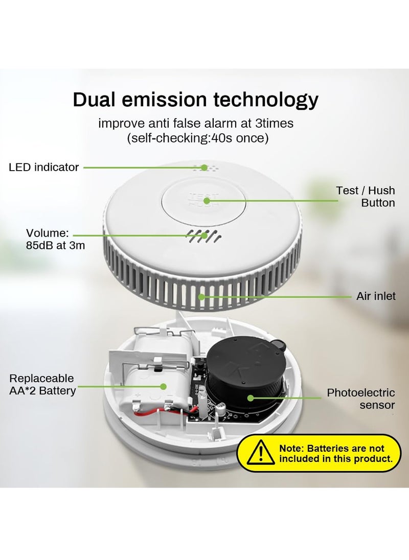 Smoke Detector With Alarm, 360 Degree Detection Home Fire Safety Alarm, Lightweight And Durable Photoelectric Smoke Sensor Detector For Home And Office, (1pc, White)