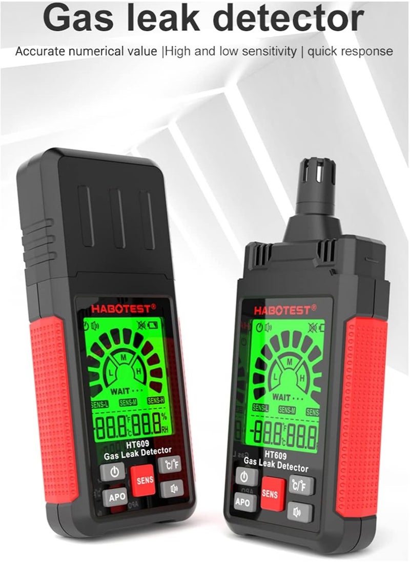 HT609 Combustible Gas Detector, Portable Gas Leak Detector With Lcd Display,  Methane Natural Gas Hydrogen Detector With Audible And Visual Alarm Ambient Temperature And Humidity