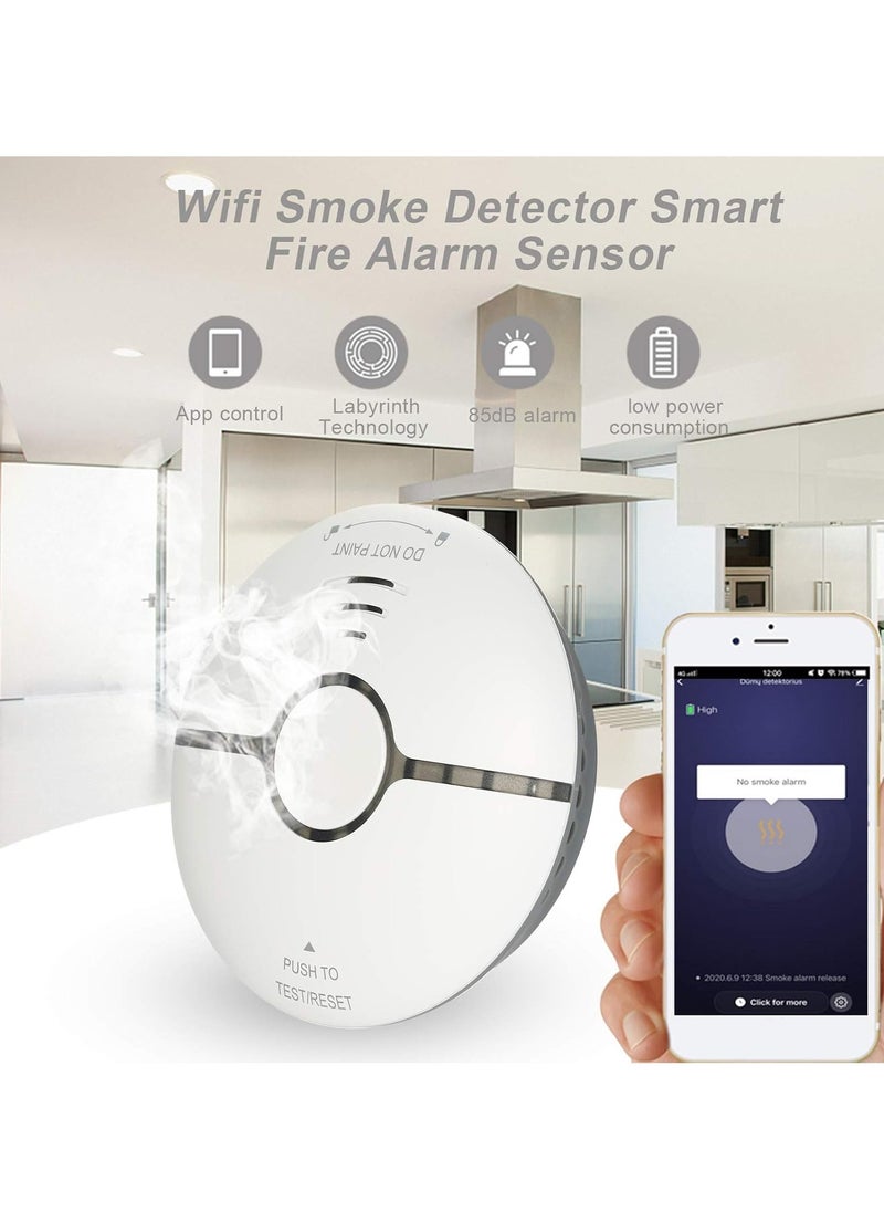 Wifi Smoke Detector, Smart Fire Alarm Sensor, Highly Sensitive Small Wireless Security Smoke Concentration Alarm, App Control Smart Home Smoke Detection Sensor, (1pc, White)
