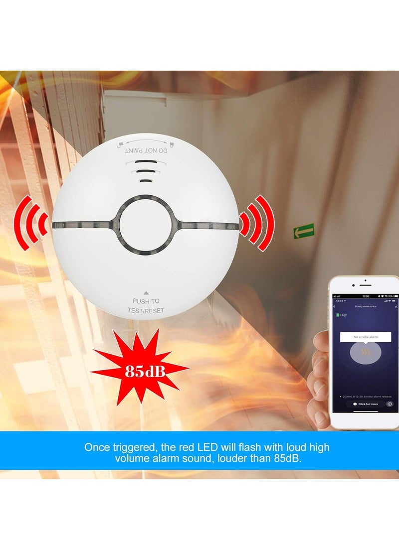 Wifi Smoke Detector, Smart Fire Alarm Sensor, Highly Sensitive Small Wireless Security Smoke Concentration Alarm, App Control Smart Home Smoke Detection Sensor, (1pc, White)