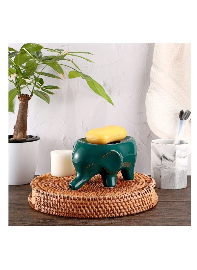 SYOSI, Ceramic Elephant Soap Dish Holder, Self Draining Soap Container Holder, Lovely Animal Drainable Soap Tray for Bathroom Sink Tub, Kitchen