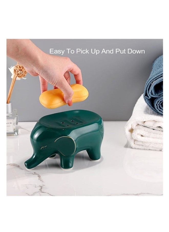 SYOSI, Ceramic Elephant Soap Dish Holder, Self Draining Soap Container Holder, Lovely Animal Drainable Soap Tray for Bathroom Sink Tub, Kitchen