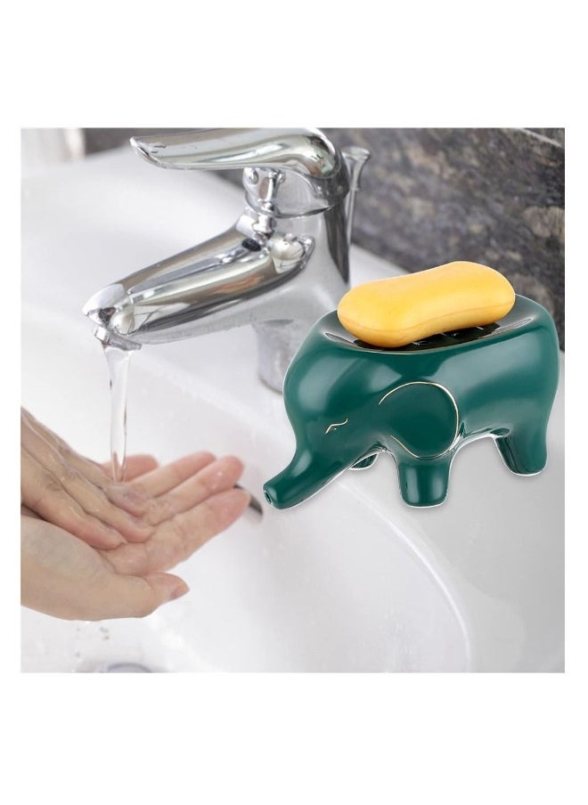 SYOSI, Ceramic Elephant Soap Dish Holder, Self Draining Soap Container Holder, Lovely Animal Drainable Soap Tray for Bathroom Sink Tub, Kitchen