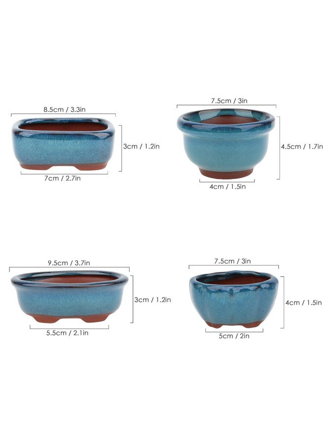 kilofly Happy Bonsai Mini Glazed Pots Value Set of 4, with 4 Soft Mesh Drainage Screens