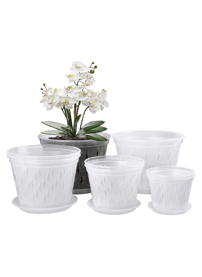 lanccona Orchid Pots- 2 Each of 4, 5, 6 and 7 inch- 8 Pots and Saucers, Orchid Pots with Holes and Clear Plastic Orchid Pots for Repotting