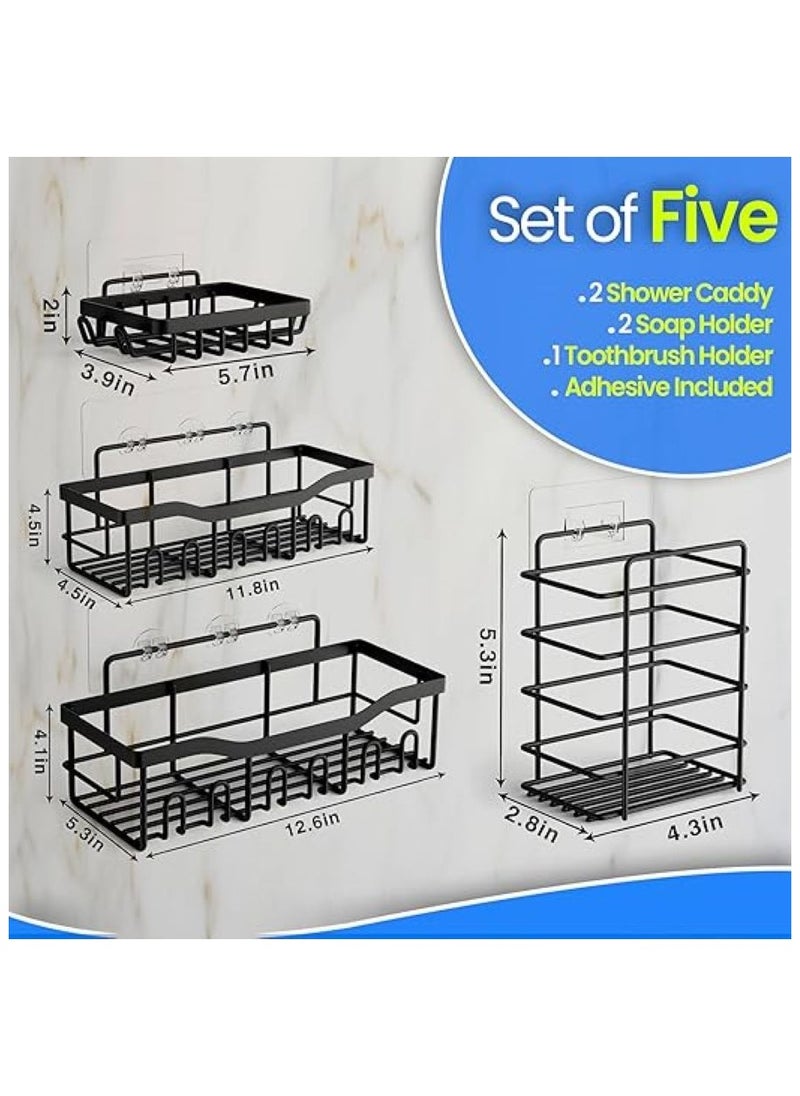 Shower Caddy 5 Pack, Adhesive Shower Organizer for Bathroom Storage & Kitchen, No Drilling, Large Capacity, Rustproof Stainless Steel Bathroom Organizer