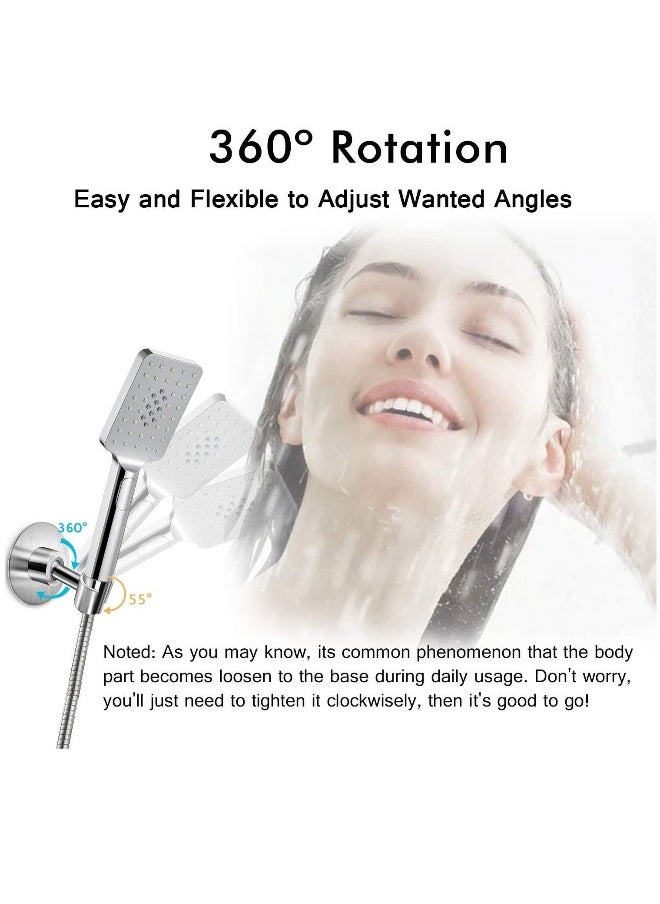 Stainless Steel Shower Head Holder Handheld Shower Wand Holder Adjustable Shower Head Bracket Shower Wall Mount Holder Metal Shower Spray Holder, Drill Free Glue Installation Silver