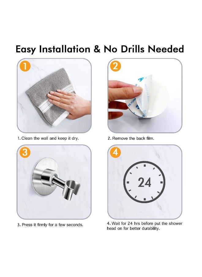 Stainless Steel Shower Head Holder Handheld Shower Wand Holder Adjustable Shower Head Bracket Shower Wall Mount Holder Metal Shower Spray Holder, Drill Free Glue Installation Silver