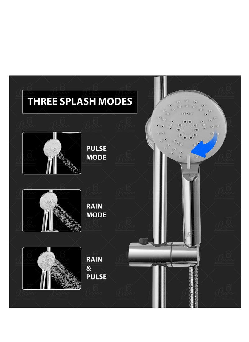 B BAGNO Shower Kit 85-1 with diverter, 220MM shower head, With 15° Rotation Angle / 120MM hand shower with 3 sprays, chrome