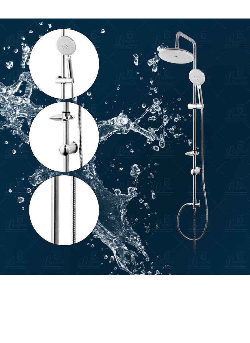 B BAGNO Shower Kit 85-1 with diverter, 220MM shower head, With 15° Rotation Angle / 120MM hand shower with 3 sprays, chrome