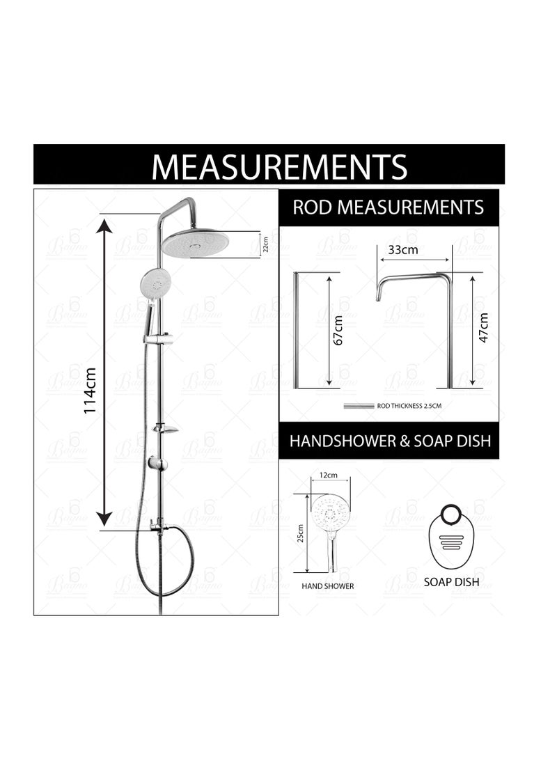 B BAGNO Shower Kit 85-1 with diverter, 220MM shower head, With 15° Rotation Angle / 120MM hand shower with 3 sprays, chrome