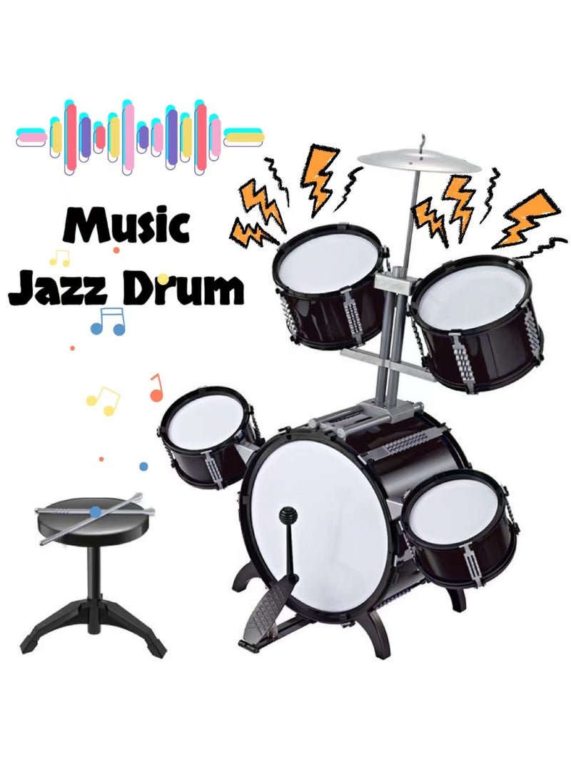 Large size Kids Jazz Drum Set with 5 Drums, Musical Instrument Toy, Toddler Education Musical Toys, Fine Workmanship and Smooth Edge, Suitable for Beginner and Kids to Practice, Perfect Gift for Boys and Girls, 86*65*45cm