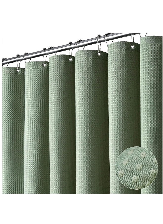 Sage Green Shower Curtain - Waffle Textured Heavy Duty Thick Fabric Shower Curtains for Bathroom, 256GSM Luxury Weighted Polyester Cloth Bath Curtain Set with 12 Plastic Hooks, 72Wx72H