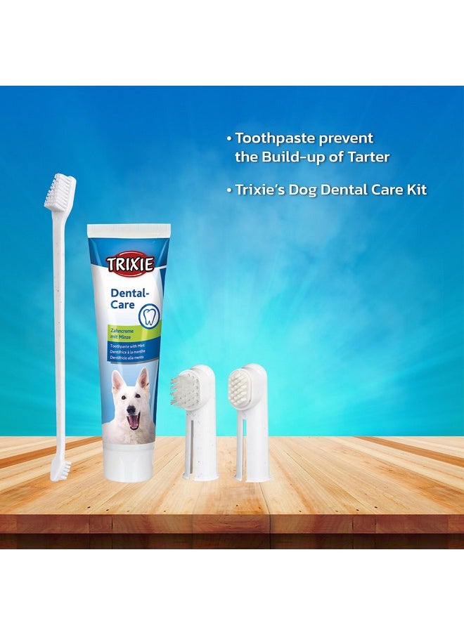 TRIXIE Adult Dog Dental Hygiene Kit with Toothpaste with Pleasant Mint Aroma(100 G), Finger Manual Toothbrush, Two-Sided Toothbrush with Two Different Brush Heads,White