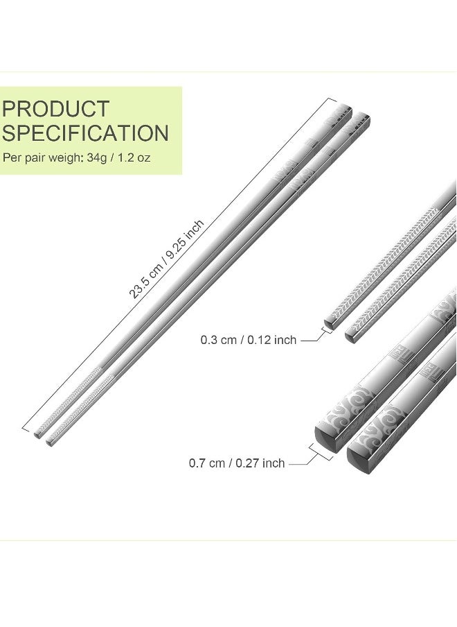 Metal Chopsticks Sets, 5 Pairs Reusable Stainless Steel Chopsticks Square Non-slip Lightweight Dishwasher Chop Sticks Gift Set(Silver)