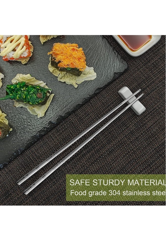 Metal Chopsticks Sets, 5 Pairs Reusable Stainless Steel Chopsticks Square Non-slip Lightweight Dishwasher Chop Sticks Gift Set(Silver)