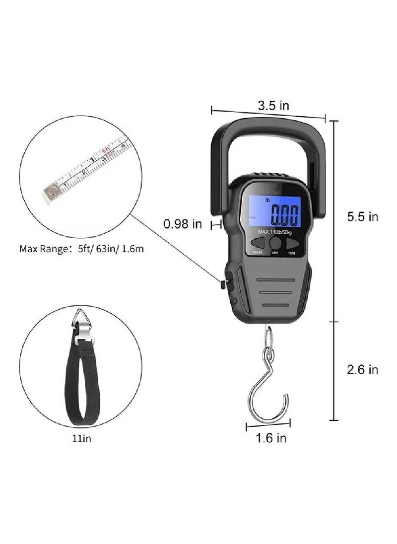 50 KG Digital Luggage Scale Electronic Handle Hanging Weighing Pocket Fish Weight Electronic Scale with 1.5m Measuring Tape