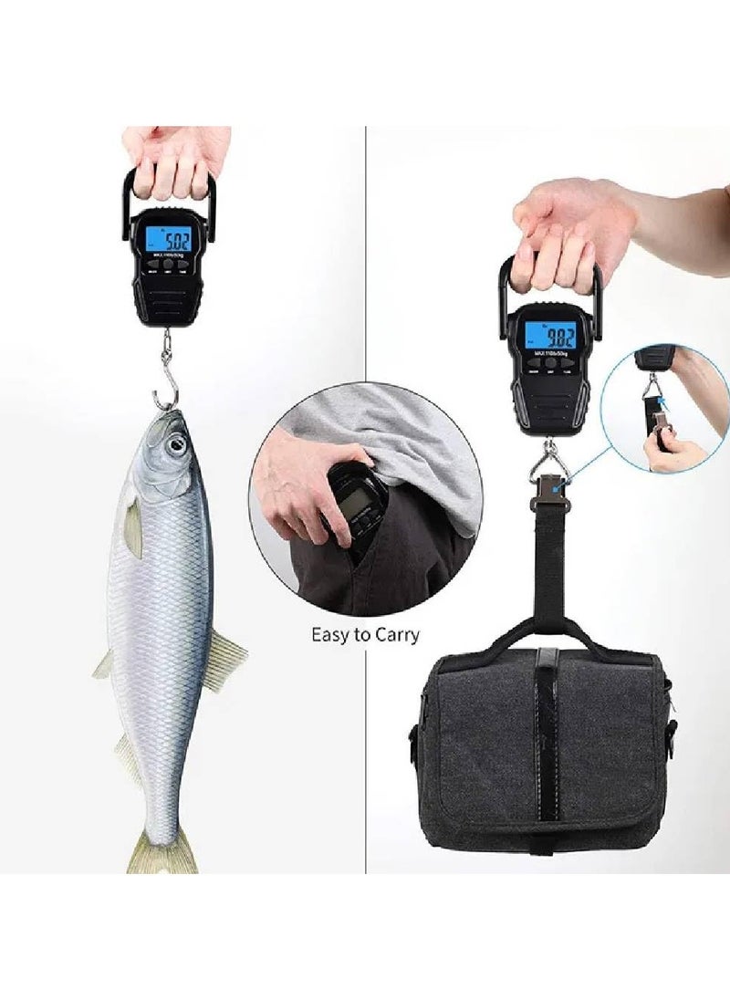 50 KG Digital Luggage Scale Electronic Handle Hanging Weighing Pocket Fish Weight Electronic Scale with 1.5m Measuring Tape