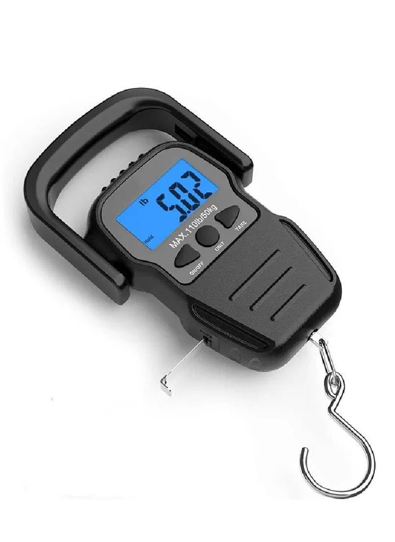 50 KG Digital Luggage Scale Electronic Handle Hanging Weighing Pocket Fish Weight Electronic Scale with 1.5m Measuring Tape