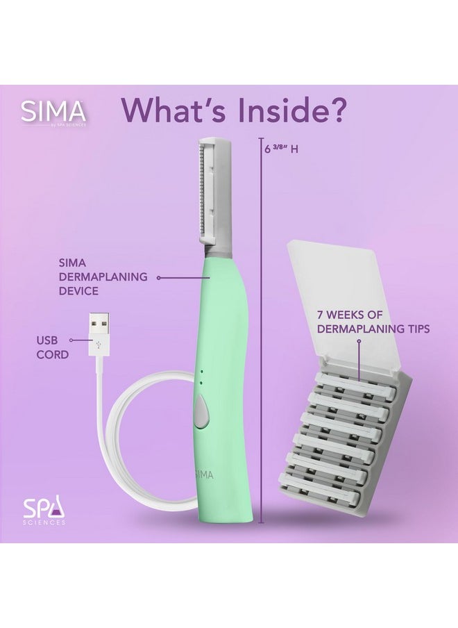 SPA SCIENCES - SIMA Sonic Dermaplaning Tool - Patented Painless 2 in 1 Facial Exfoliation & Peach Fuzz-Hair Removal System w/ 7 Weeks Treatment Included - Anti-Aging - 3 Speeds - Rechargeable