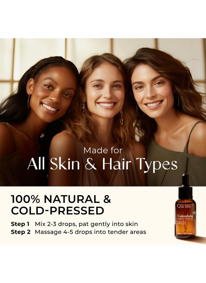 Gya Labs Organic Calendula Oil for Skin - 100% Pure Natural Calendula Carrier Oil for Face - Calendula Oils for Hair Health, Body Lotions, Soaps & Moisturizer (1 fl oz)