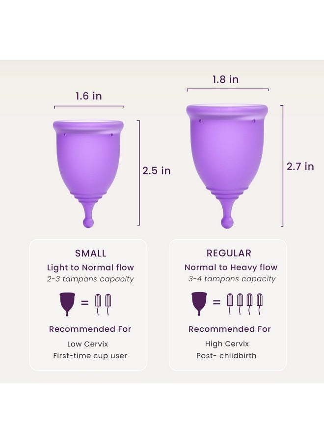 EcoBlossom Reusable Menstrual Cup and Case - The Most Reliable Medical Grade Silicone Period Cups - Comfortably use for 12 Hours (Small (Pack of 2), Round Stem & Case)
