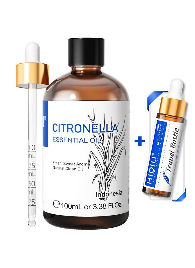 HIQILI 100ML Citronella Oil for Homemade Sprays, Add to Diffuser, 100% Pure and Natural Undiluted 3.38 Fl Oz