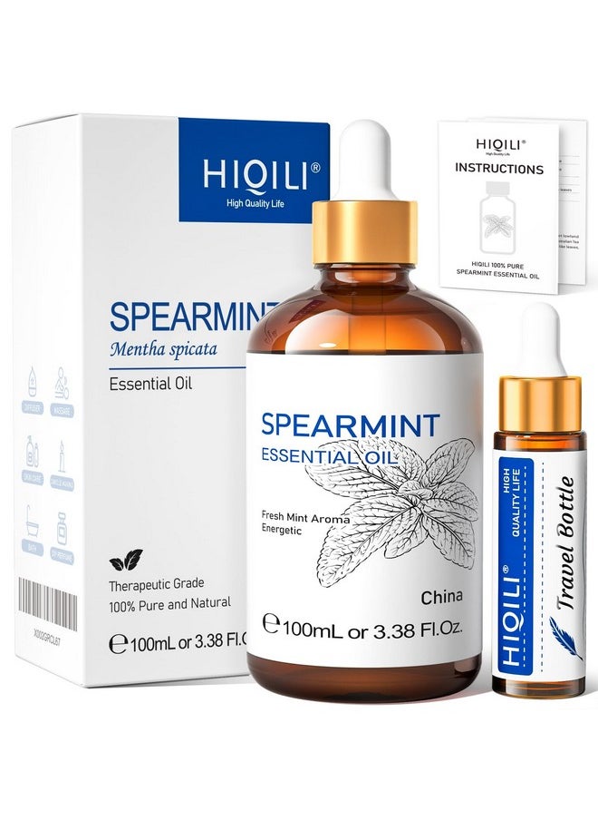 HIQILI 100ML Spearmint Oil for Skin Care, Facial, Can be Added to Lotions, Creams -100% Pure Natural Treatment Grade - 3.38 Fl Oz.