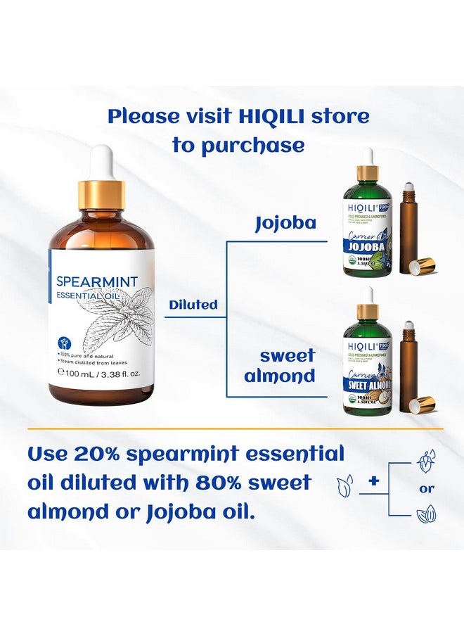 HIQILI 100ML Spearmint Oil for Skin Care, Facial, Can be Added to Lotions, Creams -100% Pure Natural Treatment Grade - 3.38 Fl Oz.