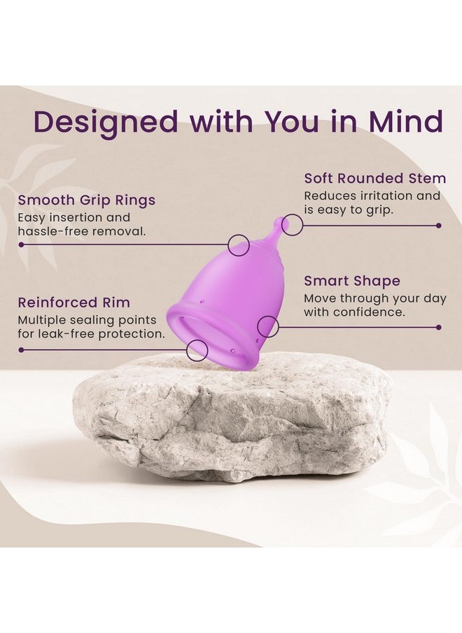 EcoBlossom Reusable Menstrual Cup Set - The Most Reliable Medical Grade Silicone Period Cups - Comfortably use for 12 Hours (Small & Large)